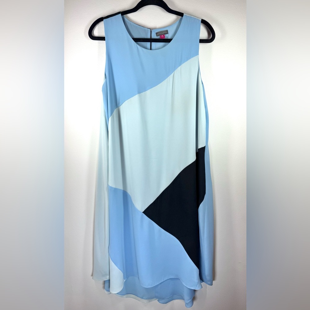 Vince Camuto Women’s Colorblock High Low Shift Blue Water Midi Dress Sz Medium